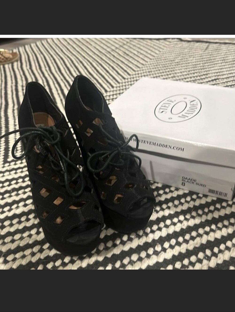 Steve Madden Daade Black Lace-Up Cutout Platform Heels